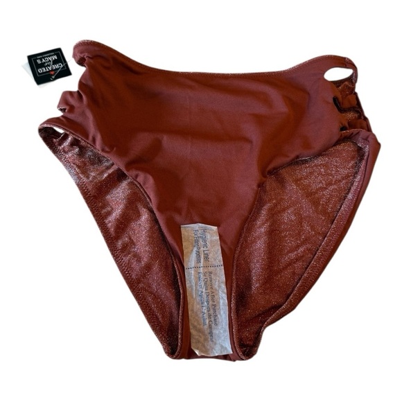Bar III Shimmer Core Sparkly Brown Hip Slash Cutout High-Waisted Bikini Bottoms - Picture 12 of 15